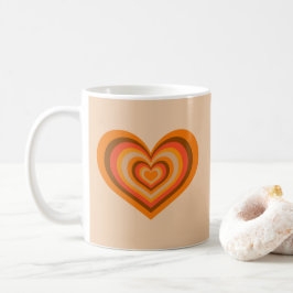 De Café Taza Corazón con Rayas Retro - Naranja sobre Beige