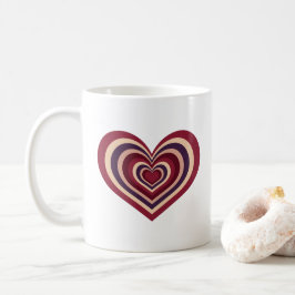 De Café Taza Corazón con Rayas Retro - Rojo sobre Blanco