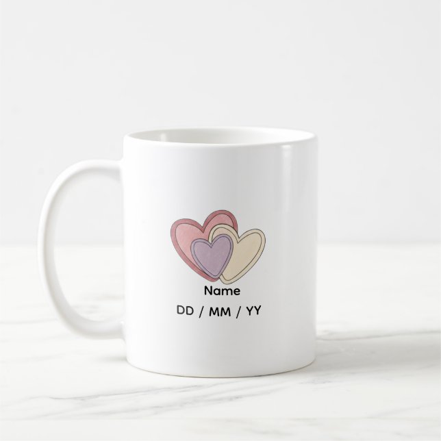 De Café Taza Corazón Personalizada con Nombre y Fecha (Izquierda)