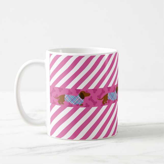De Café Taza Dachshund con franja rosa (Izquierda)