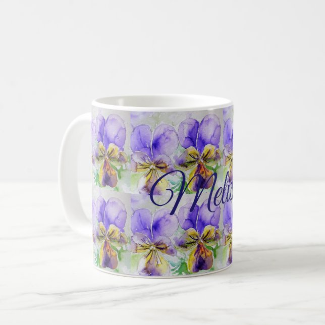 De Café Taza Damas Amor Floral Flores Acuarela Viola (Anverso izquierdo)