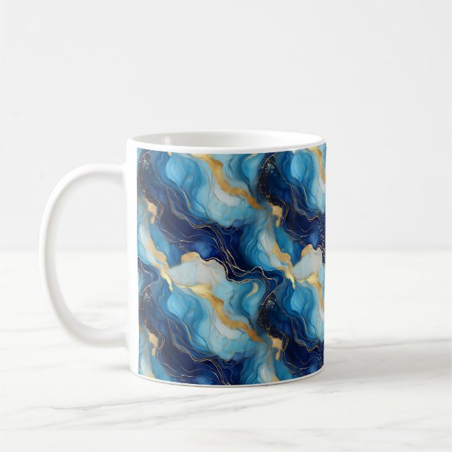 De Café Taza decorativa azul dorada marmorizada (Izquierda)