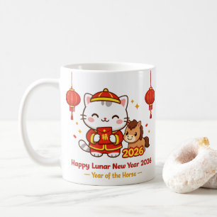 De Café Taza del Año Nuevo Lunar Gato Kawaii Lindo 2026