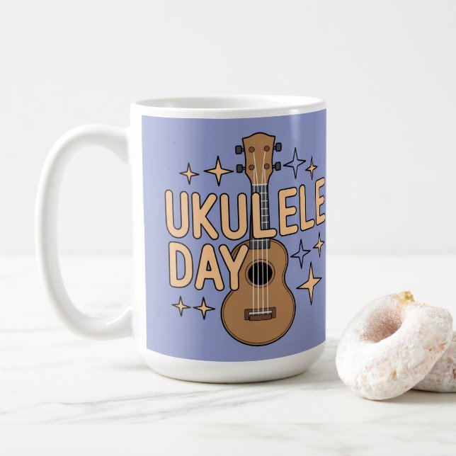 De Café Taza del Día del Ukulele (Con donut)