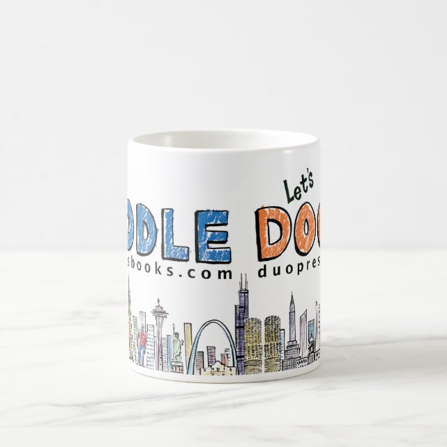 De Café Taza del Doodle: Azul y naranja (Centro)