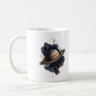 De Café Taza del planeta celestial Saturno con anillos dor