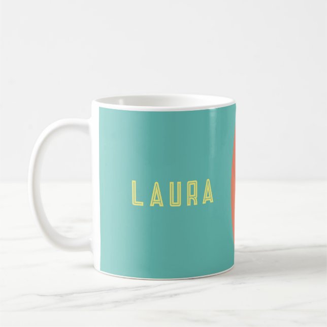 De Café taza divertida arco iris azul, rojo, melocotón (Izquierda)