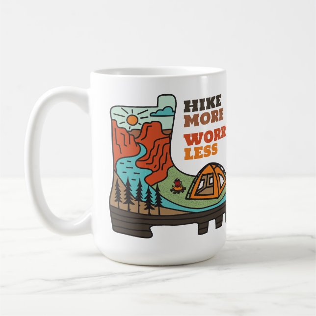 De Café Taza divertida para acampar Hike More Worry Less (Izquierda)