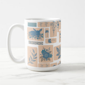 De Café Taza elegante con conejo botánico azul y patrón fl