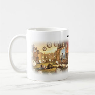 De Café Taza Entre Relojes y un Horizonte Ardiente