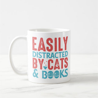 De Café Taza Fácilmente Distraído por Gatos y Libros