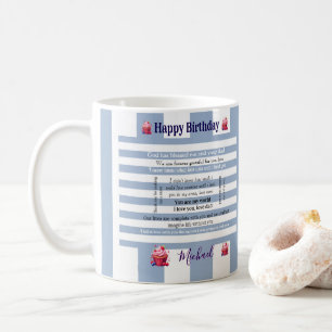 De Café Taza Feliz Cumpleaños Azul y Blanca a Rayas