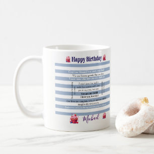 De Café Taza Feliz Cumpleaños Azul y Raya Blanca