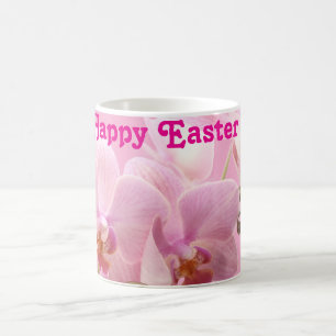 De Café Taza "Feliz Pascua" con Orquídeas Rosas