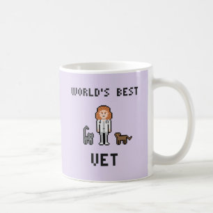 De Café Taza femenina del veterinario del mundo del pixel