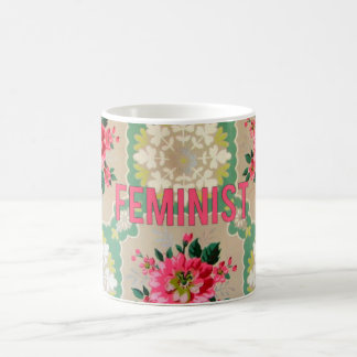 De Café Taza feminista del papel pintado del vintage