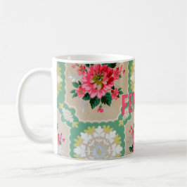 De Café Taza feminista del papel pintado del vintage