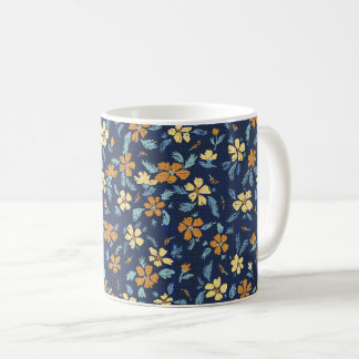 De Café Taza floral azul y amarillo