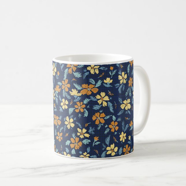 De Café Taza floral azul y amarillo (Anverso derecho)