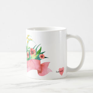 De Café Taza floral con cinta roja