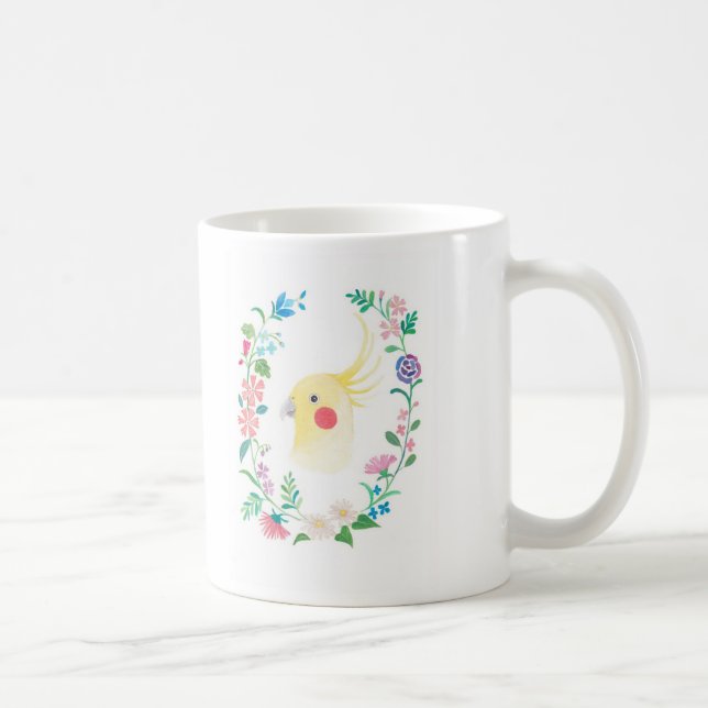 De Café Taza floral del ilustracion del pájaro del mascota (Derecha)