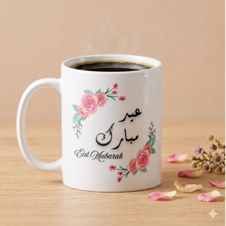 De Café Taza floral moderna árabe e inglés Eid Mubarak