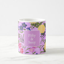 Taza floral rosa romántico elegante cumpleaños 50