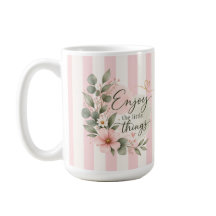 Taza floral rosa sonrosado «Disfruta las pequeñas