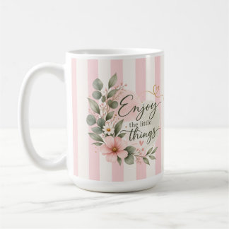 De Café Taza floral rosa sonrosado «Disfruta las pequeñas