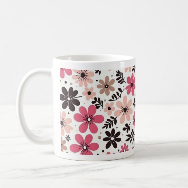 De Café Taza floral rosa y negra (Izquierda)