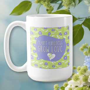 De Café Taza floral verde y azul Plant Kindness Grow Love