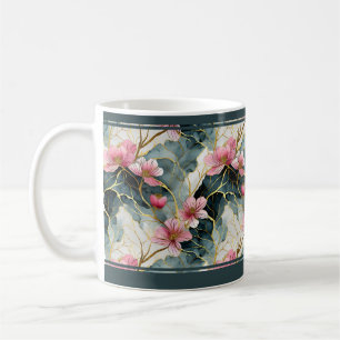 De Café Taza floral vibrante con diseño asiático