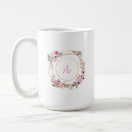 De Café Taza geométrica dorada con flores rosadas