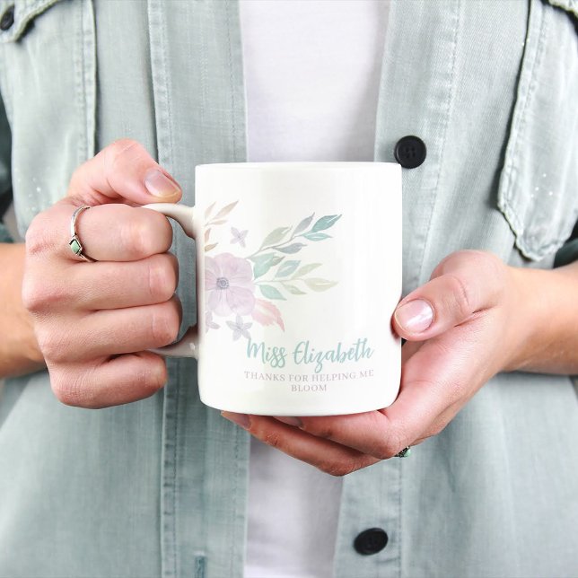 De Café Taza Gracias Por Ayudarme A Florecer (Show your gratitude with this watercolor floral, "Thanks for helping me bloom" mug! )