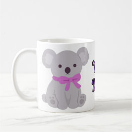 De Café Taza gris sentada Kawaii linda koala lazo púrpura