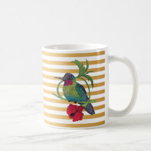 De Café Taza Ilustración Pájaro Colibrí Rayas Doradas