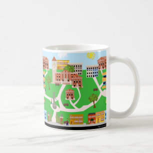 De Café Taza ilustrada con arte retro lindo del campus uni