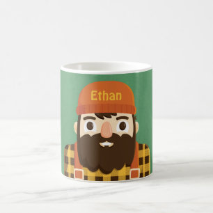 De Café Taza Leñador con Barba Adorable en Cuadros Amarill