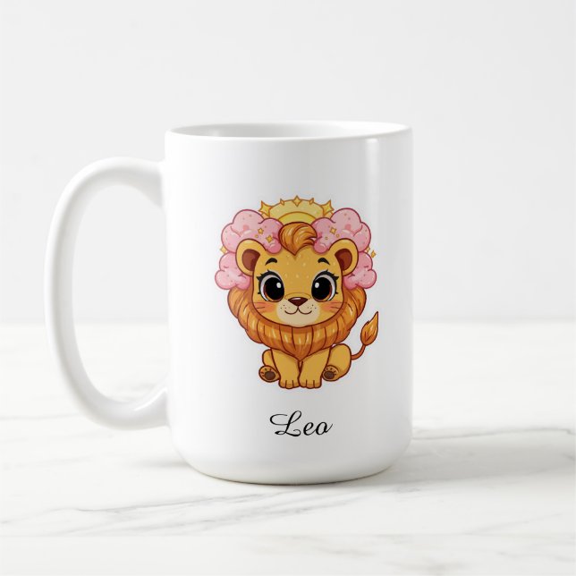 De Café Taza Leo Celestial Zodiac - Arte León Rosa (Izquierda)
