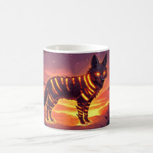 De Café Taza Lobo Místico con Franjas Luminosas en Crepúsc