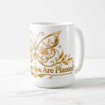 Taza Mariposa Dorada Florece Donde Estás Plantada