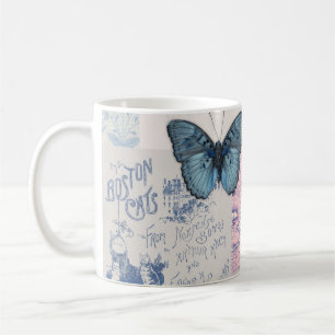 De Café Taza Mariposa Musical en Azul y Blanco