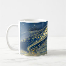 Taza metálica azul y dorada