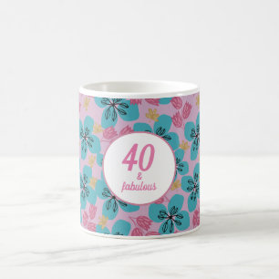 De Café Taza moderna elegante floral rosa azul cumpleaños