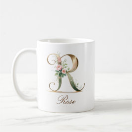 De Café Taza Monograma Elegante Letra R Floral Dorada