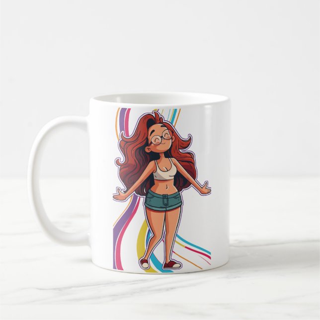 De Café Taza Mug feliz chica, vibrante, colorido, divertid (Izquierda)