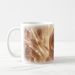 De Café Taza Mujer Sonriente Luz Líquida Alegría Dorada