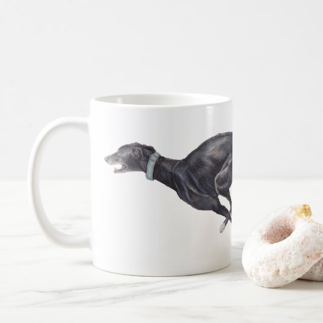 De Café Taza negra del arte del perro del galgo (Con donut)