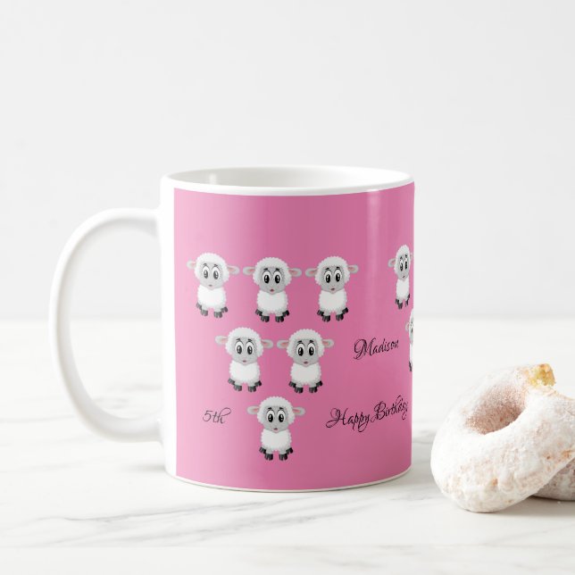 De Café Taza Oveja Rosa Feliz Cumpleaños 5º (Con donut)
