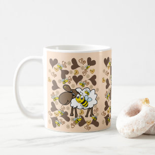 De Café Taza Ovejas Beige Corazones Marrones